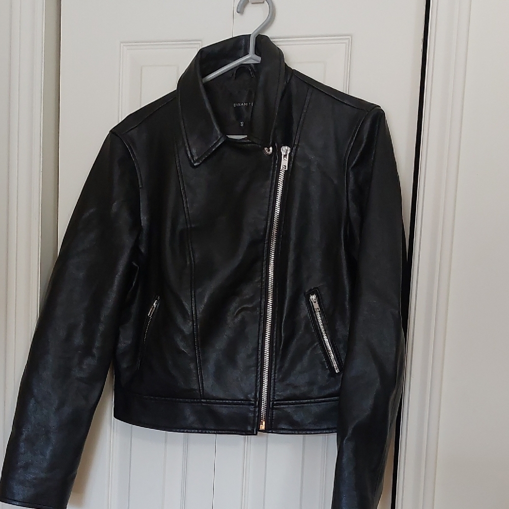 Womwns Black Vegan Leather BomberJacket